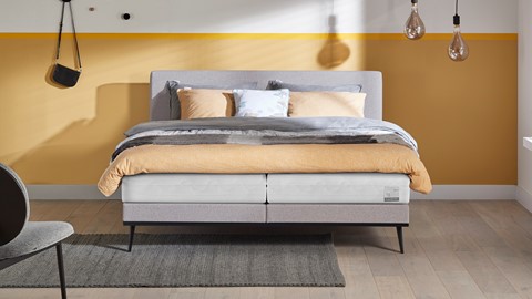 Boxspring Viggo vlak met Silver Pocket Deluxe Foam matras, oakland grijs