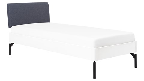 Bed Sky beuken met hoofdbord stof en poot metaal, wit stof grijs