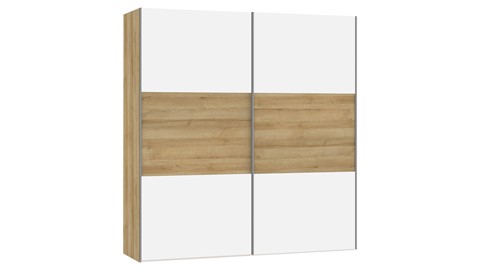 Schuifdeurkast Kixx, volledig met houten deuren, eiken/wit