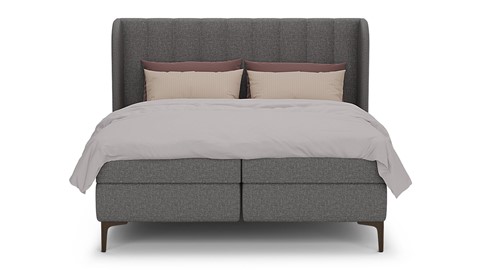 Boxspring Ivory linen touch vlak met gestoffeerd matras, dark grey