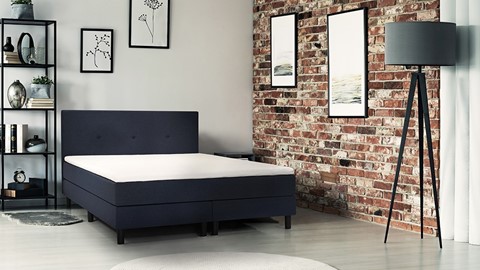 Boxspring Invito vlak met gestoffeerd matras, blauw