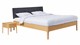 Bed Sky eiken met hoofdbord gecapitonneerd en poot hout, honing stof grijs