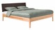 Bed Sky beuken met hoofdbord gecapitonneerd en poot hout, beuk lederlook grijs