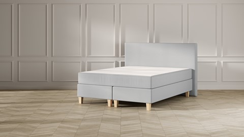 Boxspring Emma Deluxe Classic vlak met gestoffeerd matras en poot naturel, light grey