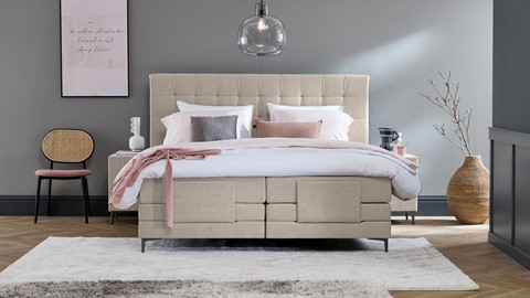 Boxspring Jade verstelbaar met gestoffeerd matras, khaki