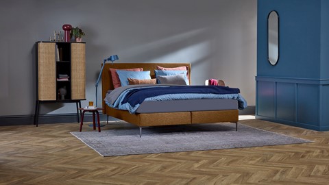 Boxspring Emerald vlak met B Bright 3100/3150 PK, cognac