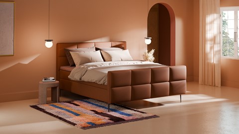 Boxspring Crystal soft touch met gestoffeerd matras, terracotta