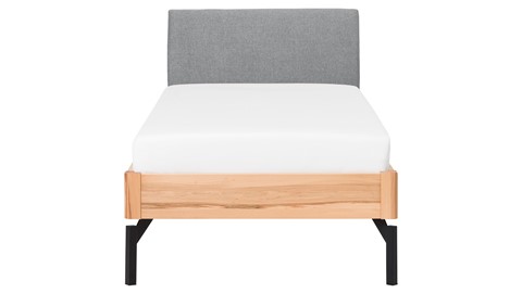 Bed Sky beuken met hoofdbord stof en poot metaal, beuken stof basalt