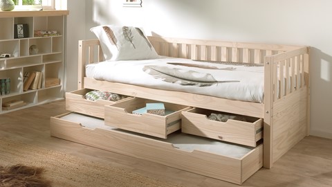 Kajuitbed Fritz met 3 laden en slaaplade, naturel