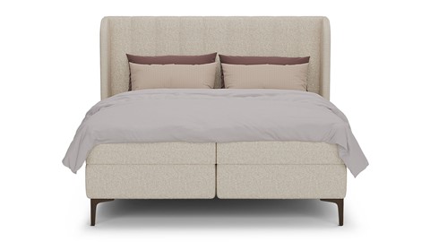 Boxspring Ivory soft teddy vlak met gestoffeerd matras, off white
