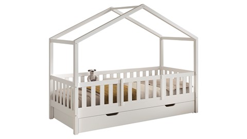 Kajuitbed Dallas als huis met slaaplade en uitvalbeveiliging, wit