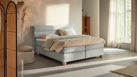 Boxspring Solid Lina vlak met gestoffeerd matras, light grey