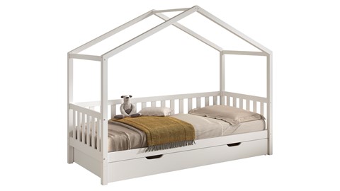Kajuitbed Dallas als huis met slaaplade, wit