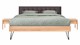 Bed Sky beuken met hoofdbord gecapitonneerd en poot driehoek metaal, beuk lederlook grijs