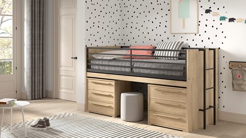 Halfhoogslaper Sam met commode 3 laden, eik