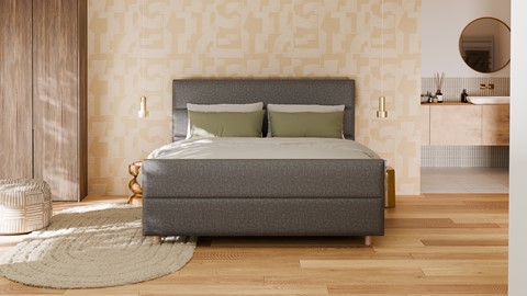 Boxspring Mica linen touch vlak met gestoffeerd matras, dark grey