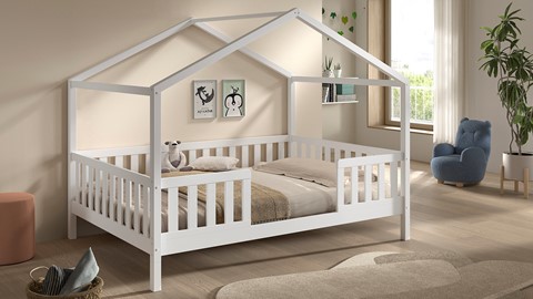 Kajuitbed Dallas als huis met slaaplade, wit
