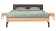 Bed Sky beuken met hoofdbord gecapitonneerd en poot metaal, beuk lederlook grijs