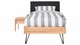Bed Sky beuken met hoofdbord stof en poot driehoek, beuk lederlook zwart