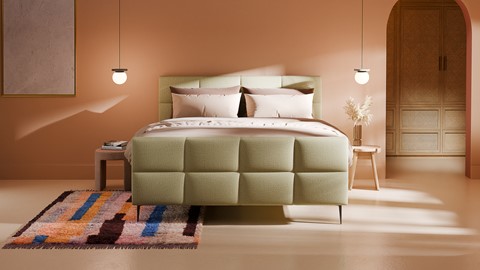 Boxspring Crystal soft touch met gestoffeerd matras, pistachio