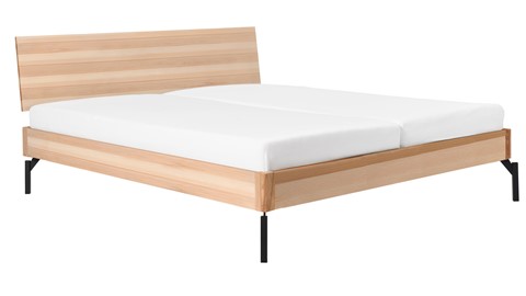 Bed Sky beuken met hoofdbord hout en poot metaal, beuken