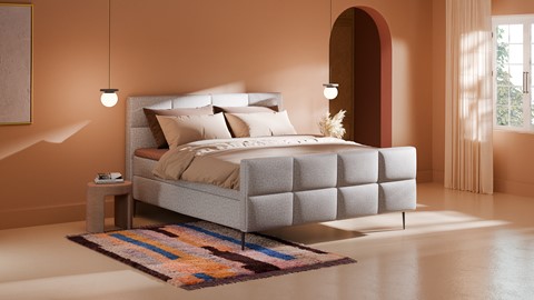 Boxspring Crystal linen touch vlak met gestoffeerd matras, light grey