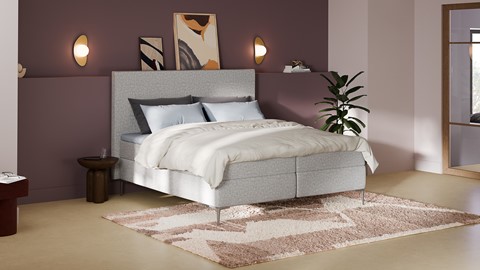 Boxspring Emerald linen touch vlak met gestoffeerd matras, light grey
