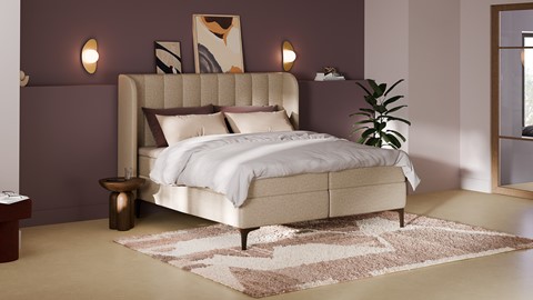 Boxspring Ivory linen touch vlak met gestoffeerd matras, beige