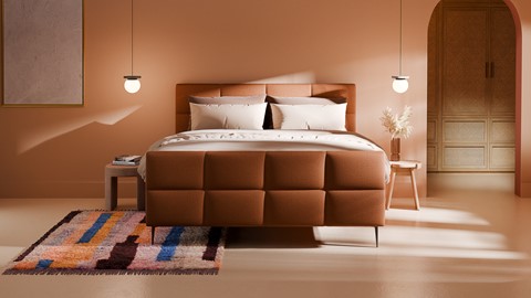 Boxspring Crystal soft touch met gestoffeerd matras, terracotta