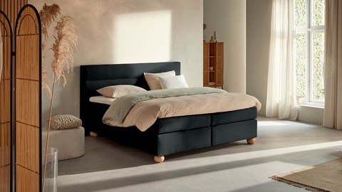 Boxspring Solid Lina vlak met gestoffeerd matras, anthracite