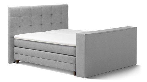 Boxspring Unik Varje verstelbaar met gestoffeerd matras en voetbord met TV-lift, light grey