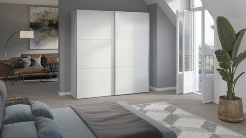 Schuifdeurkast Kixx, volledig met houten deuren, wit