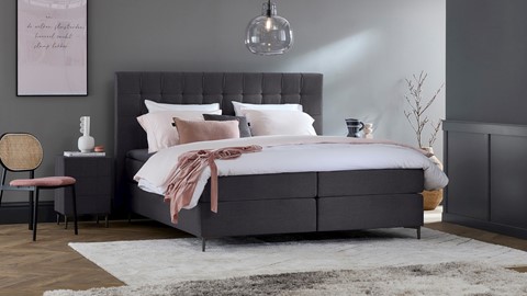 Boxspring Jade vlak met gestoffeerd matras, anthracite