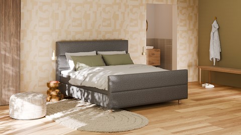 Boxspring Mica linen touch vlak met gestoffeerd matras, dark grey