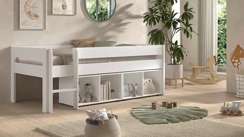 Halfhoogslaper laag met 2 boekenkasten Primo, wit