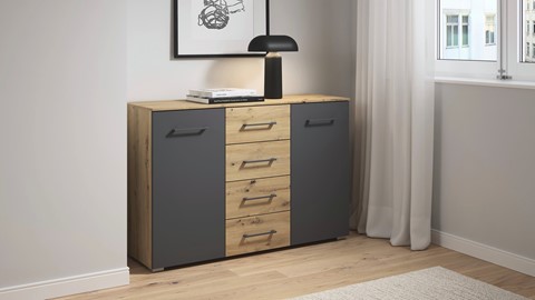 Commode Birmingham met 2 deuren en 4 laden, Artisan Eiken