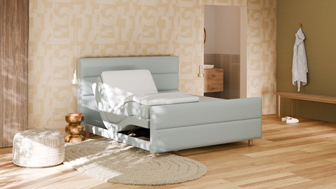 Boxspring Mica soft touch verstelbaar met gestoffeerd matras, light blue