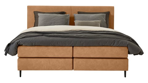 Boxspring Opal vlak met gestoffeerd matras, cognac