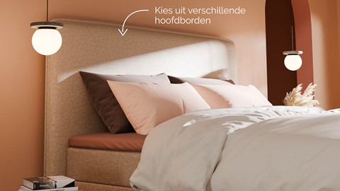 Boxspring Quartz linen touch vlak met gestoffeerd matras, beige