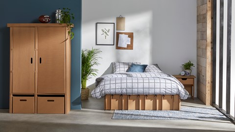 Paper Bed met laden, bruin