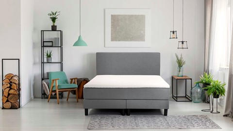 Box Ambra vlak met gestoffeerd matras, lichtgrijs