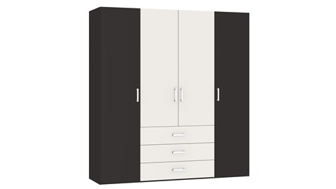 Draaideurkast Compact met laden en houten deuren, zwart/wit