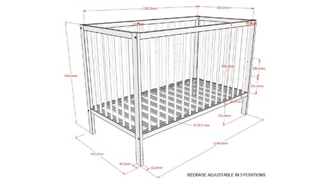 Babyledikant Dino 60x120, wit
