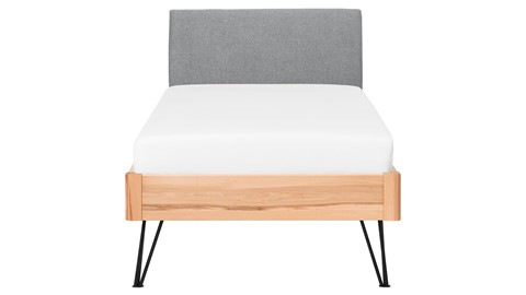 Bed Sky beuken met hoofdbord stof en poot driehoek, beuk stof basalt