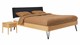 Bed Sky eiken met hoofdbord gecapitonneerd en poot driehoek metaal, honing lederlook zwart