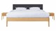 Bed Sky eiken met hoofdbord gecapitonneerd en poot hout, honing stof grijs