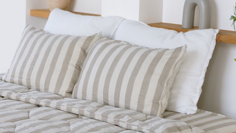 HappyBed Stripes Melange - dekbed zonder overtrek, beige+wit