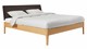 Bed Sky eiken met hoofdbord stof en poot hout, honing lederlook grijs