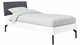 Bed Sky beuken met hoofdbord stof en poot metaal, wit stof grijs