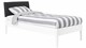 Bed Sky beuken met hoofdbord stof en poot hout, wit lederlook zwart